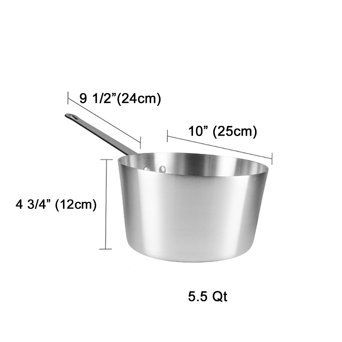 Heavy-Weight Tapered Aluminium Natural Finish Sauce Pan, 3mm Thickness