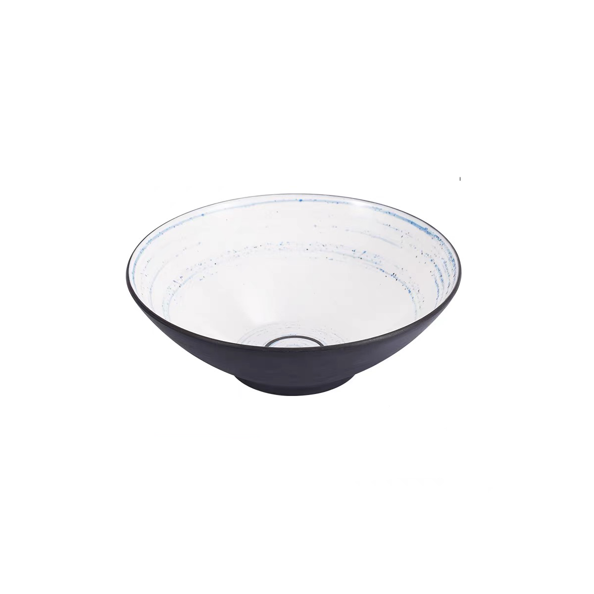 Round Melamine Noodle Bowl,Dark grey outer with white inner, Blue Circle inner (BT20-045)