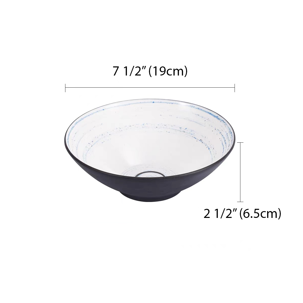 Round Melamine Noodle Bowl,Dark grey outer with white inner, Blue Circle inner (BT20-045)