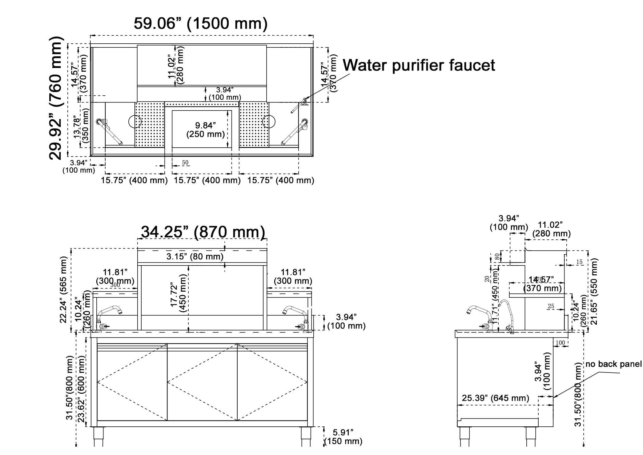 16-Gauge 304 Stainless Steel Bubble Tea Work Station, BTS-150 (59"x 29.92"D x 31.5" or 53.15"H)