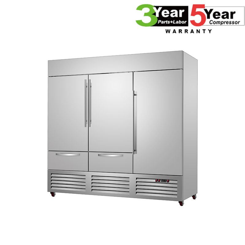 Sub-Equip, C-81BF-2D 81" Triple Door Reach-in Freezer With 2 Drawers