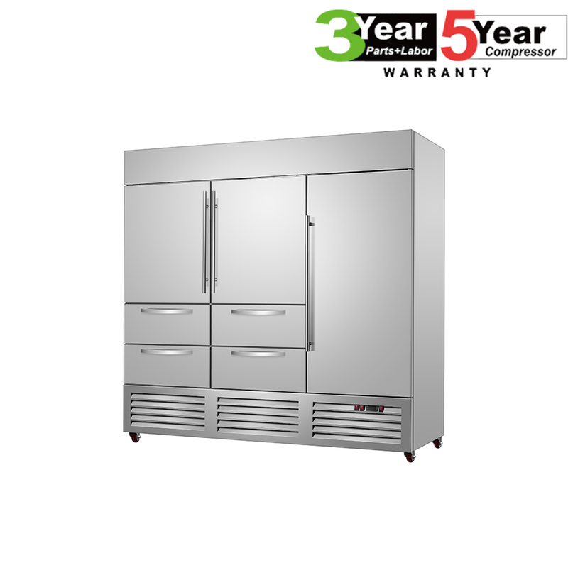 Sub-Equip, C-81BF-4D 81" Triple Door Reach-in Freezer With 4 Drawers