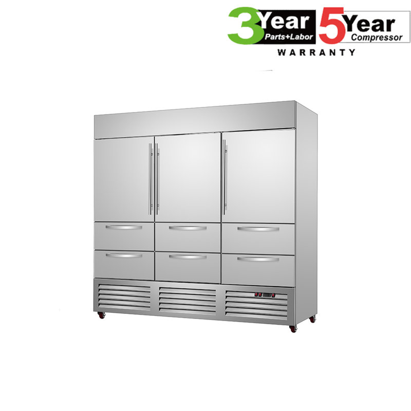 Sub-Equip, C-81BF-6D 81" Triple Door Reach-in Freezer With 6 Drawers