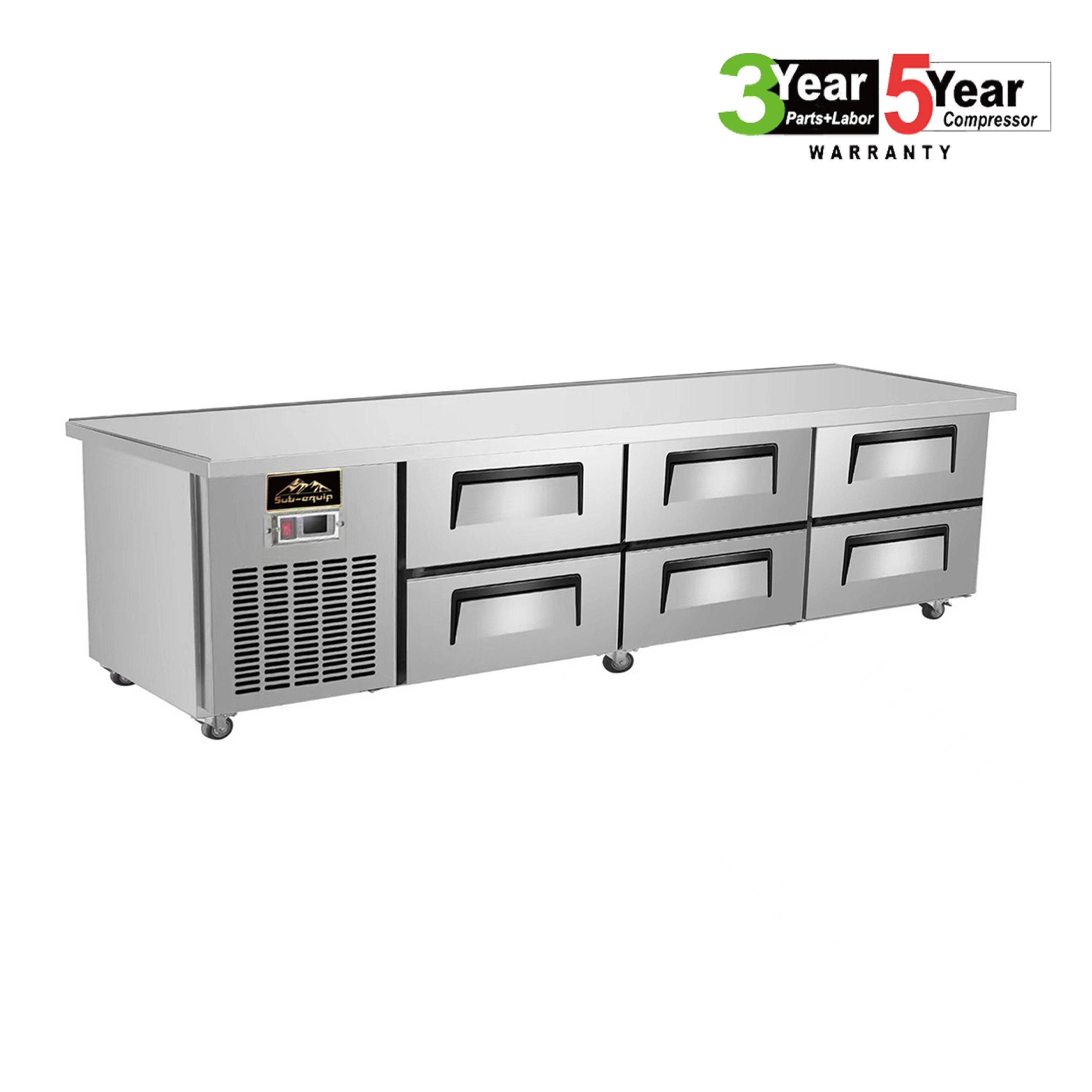 Sub-equip, 98" stainless steel Refrigerated Chef Base with 6 Drawers