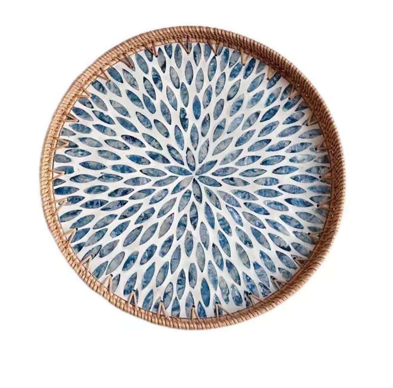 Chefco, 9" Round Rattan Tray, Blue (RRT-23BU)