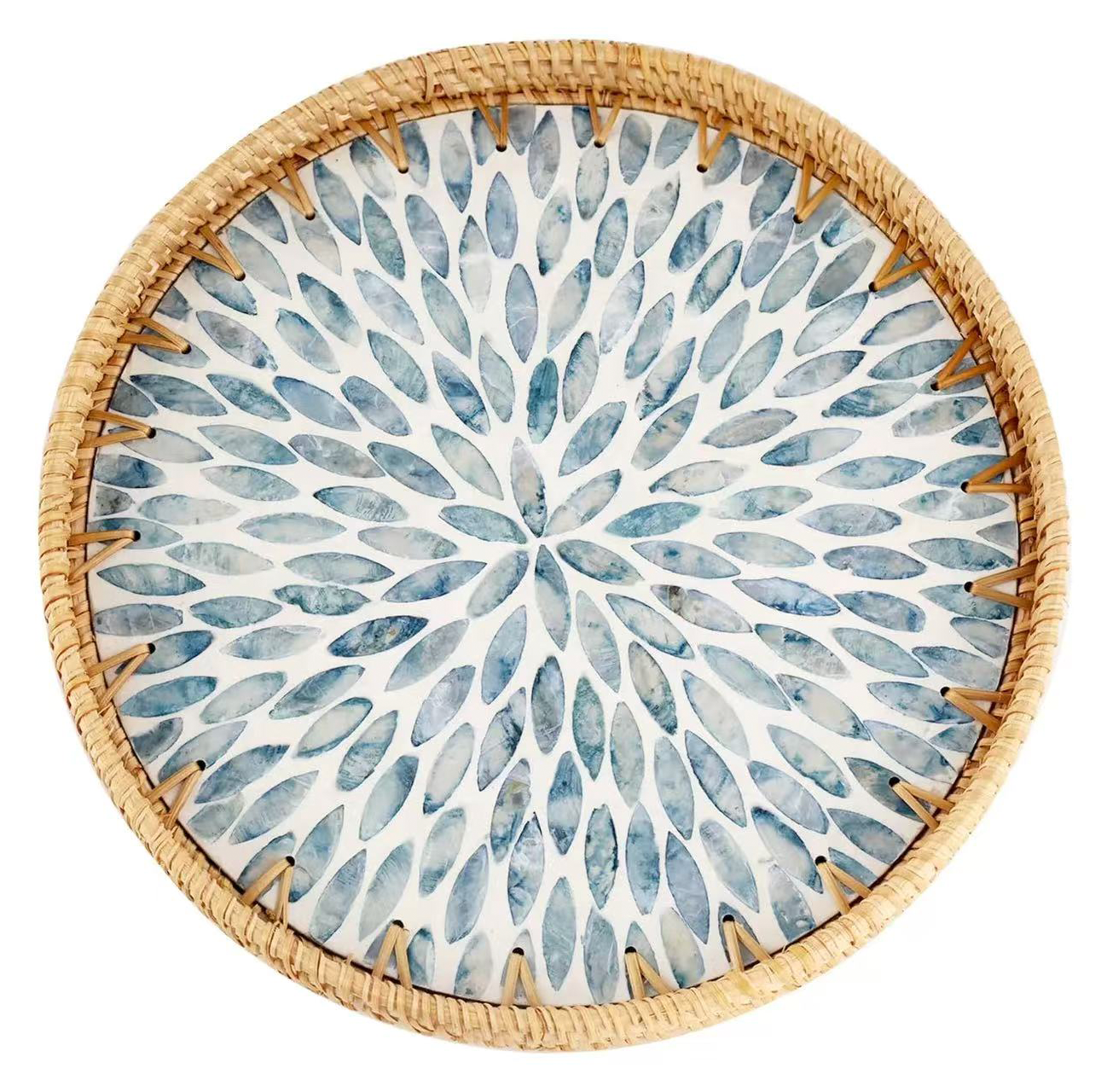 Chefco, 9" Round Rattan Tray, Blue (RRT-23BU)