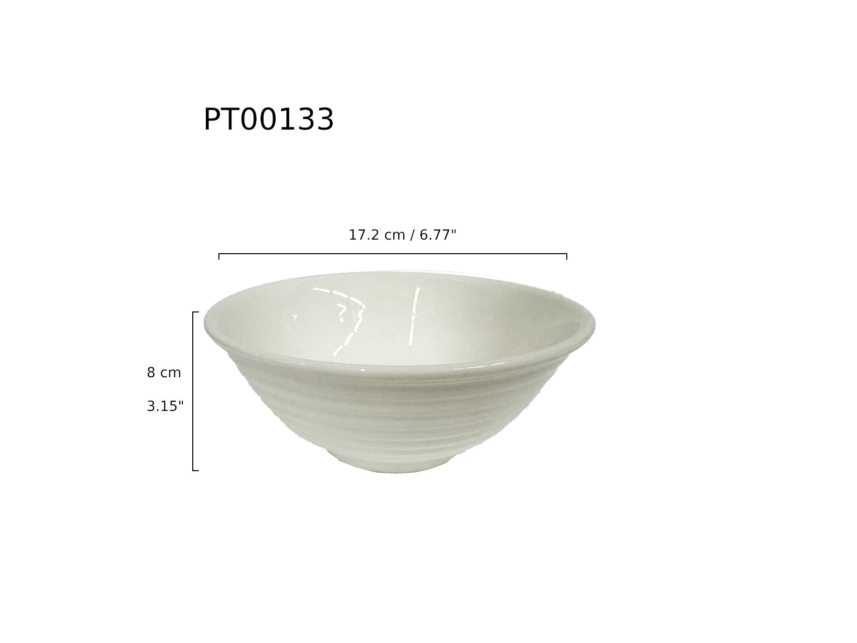 Chefco, 7.5" Porcelain Round Ramen Bowl - Ceramic, White(PT00133)