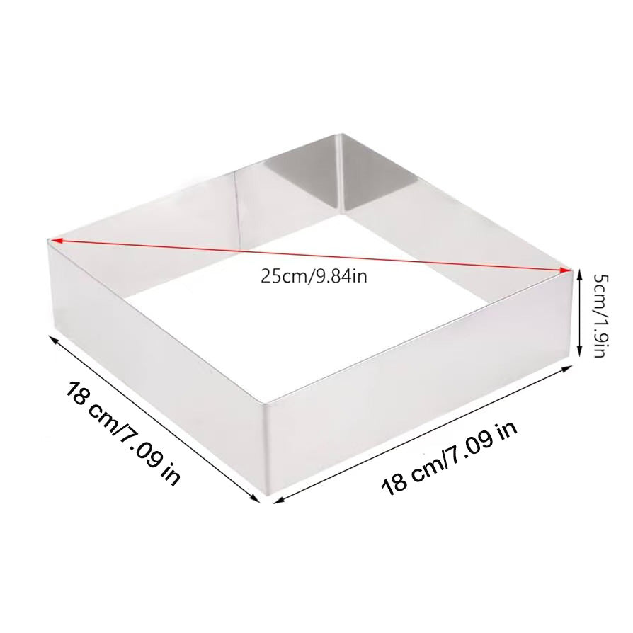 Chefco, 10" Cake Mold Rings, Stainless Steel Square Cake Pastry Ring Mousse Cake Mould 2 Inch High (9868)