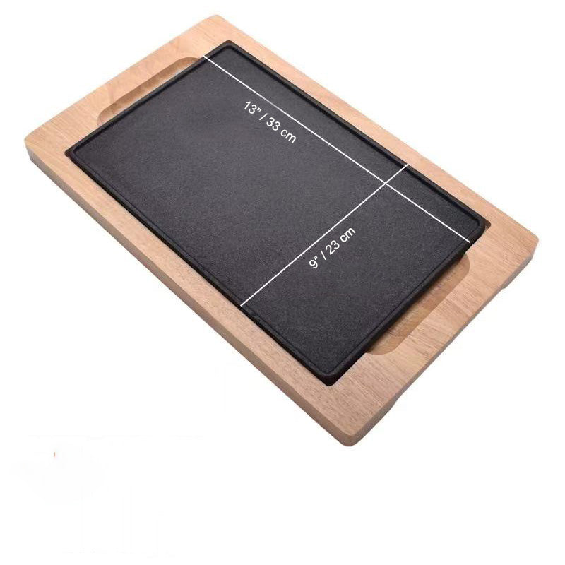 Chefco, (SL2274)Cast Iron, Square, Cast Iron Square Sizzler with Wooden Stand Serving Dish Restaurant Home and Kitchen Cooking Supply - Chefcoca