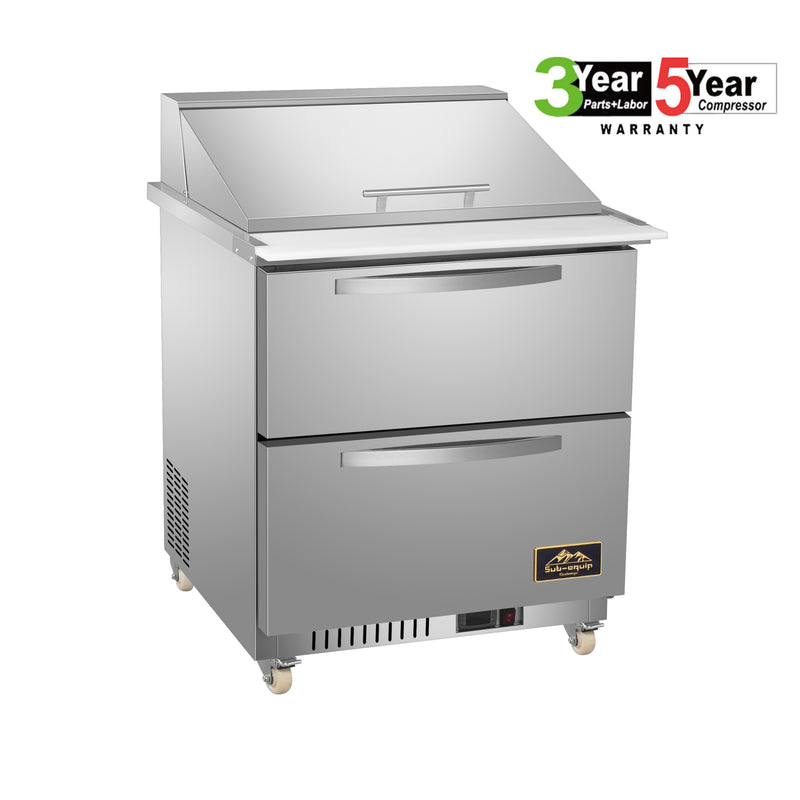 Sub-equip, 29" Salad and Sandwich Prep Table Refrigerator with 2 Drawers