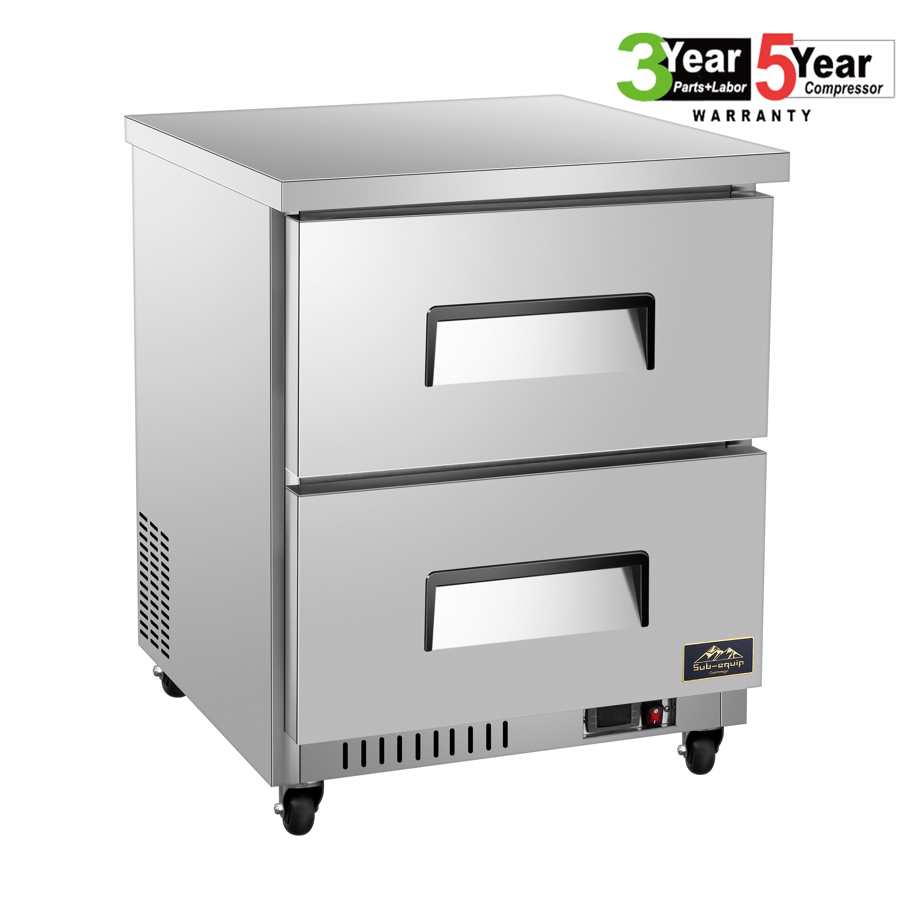 Sub-equip, 27" Commercial Undercounter Cooler/Refrigerator with 2 Drawers - Chefcoca