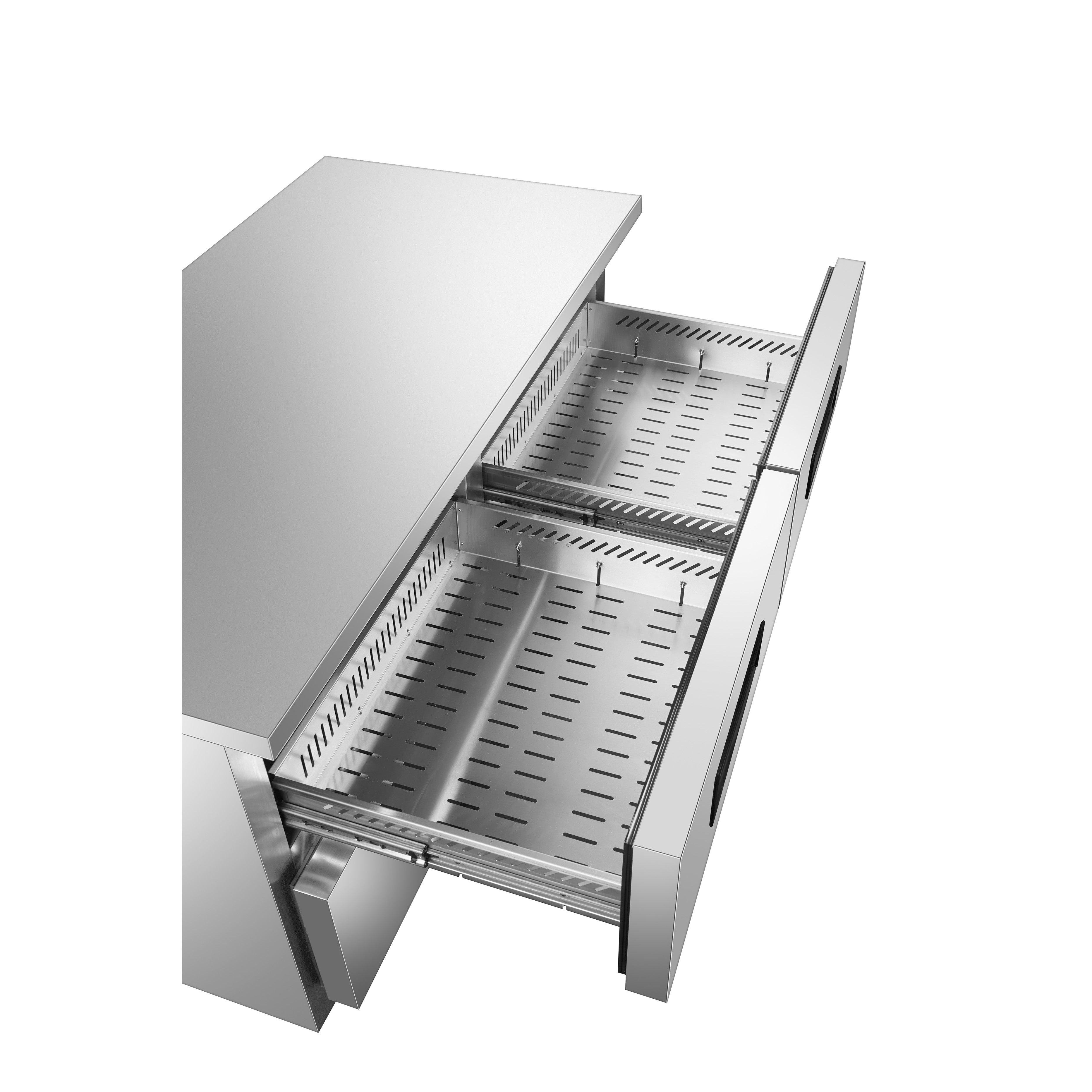 Sub-equip, 60" Stainless Steel Undercounter Freezer with side Mounted Compressor and 4 drawers