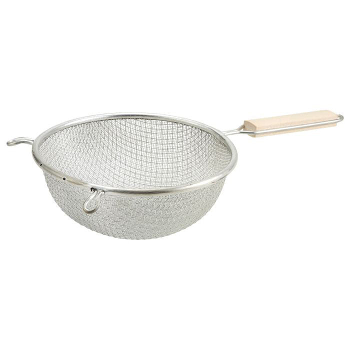 Medium S/S Double Mesh Strainer with Wooden Handle and Double Ear