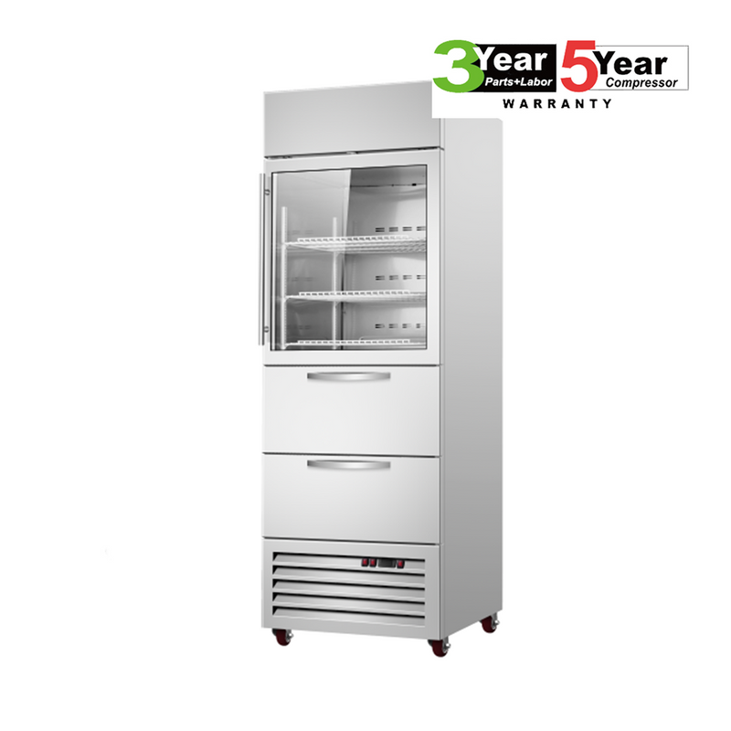 Sub-Equip, C-19RG-2D 27" Glass Single Door Reach-In Refrigerator With Two Drawer