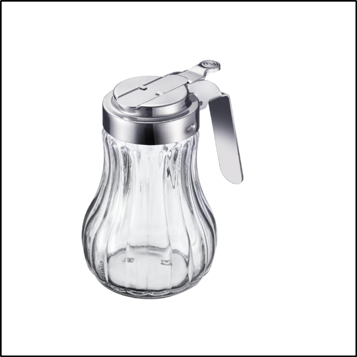 Glass Syrup Dispenser w/ Chrome Plate, Thumb Operated, 6 oz (GS-115) - Chefcoca
