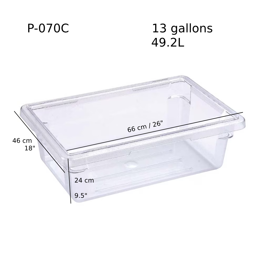 Clear Polycarbonate Heavy Weight Food Storage Box, 13 Gallon/49.2L, 18"x26"x9.5"H (P-070C)