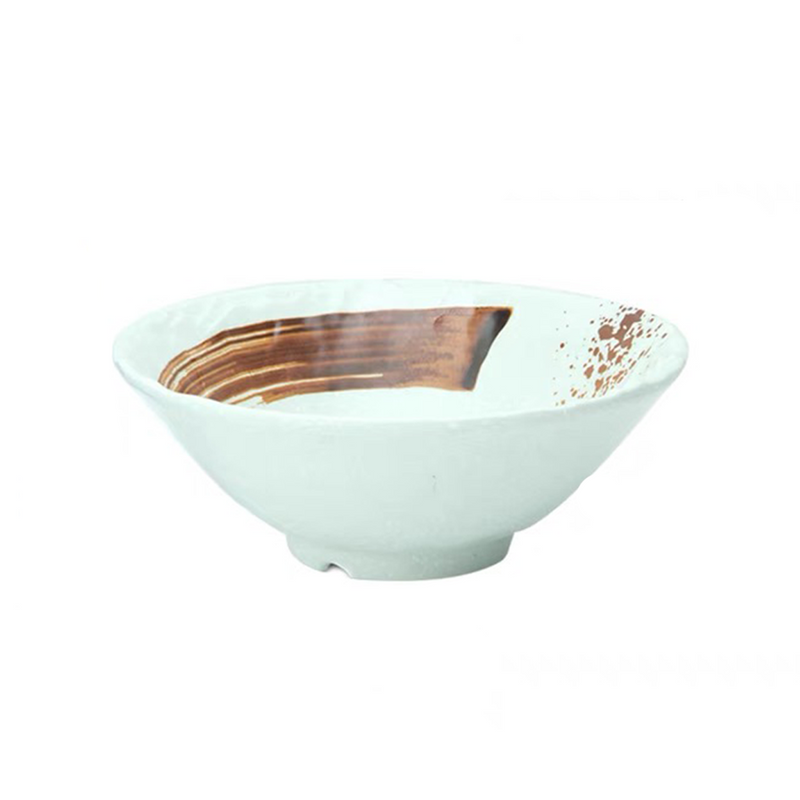 Melamine Light Green Round Noodle Bowl With Brown Ink Streak Pattern (JM169106LG)