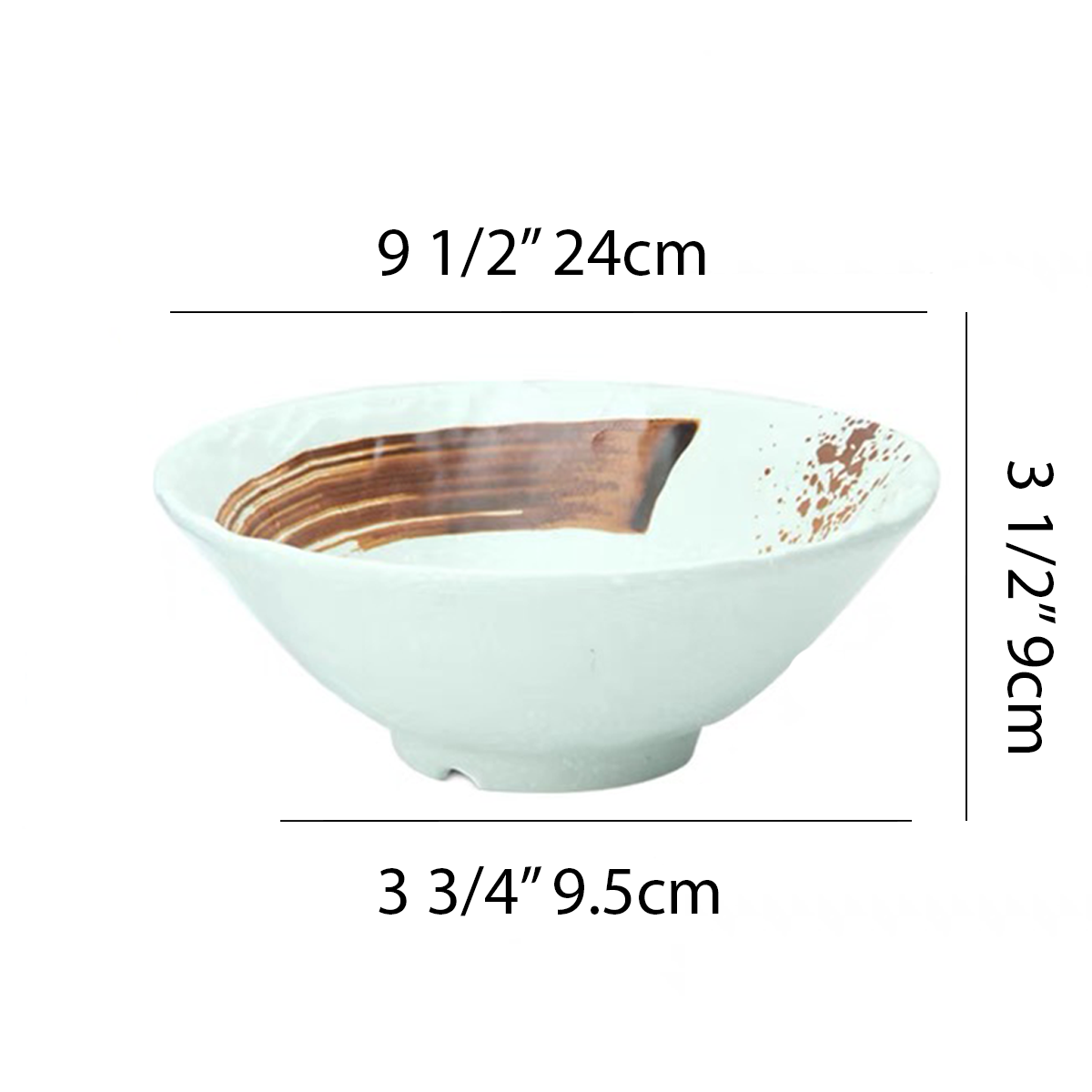 9 1/2" Melamine Light Green Round Noodle Bowl With Brown Ink Streak Pattern (JM169106LG)