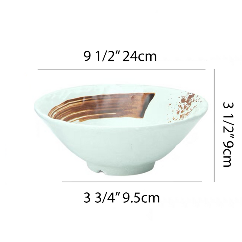 Melamine Light Green Round Noodle Bowl With Brown Ink Streak Pattern (JM169106LG)