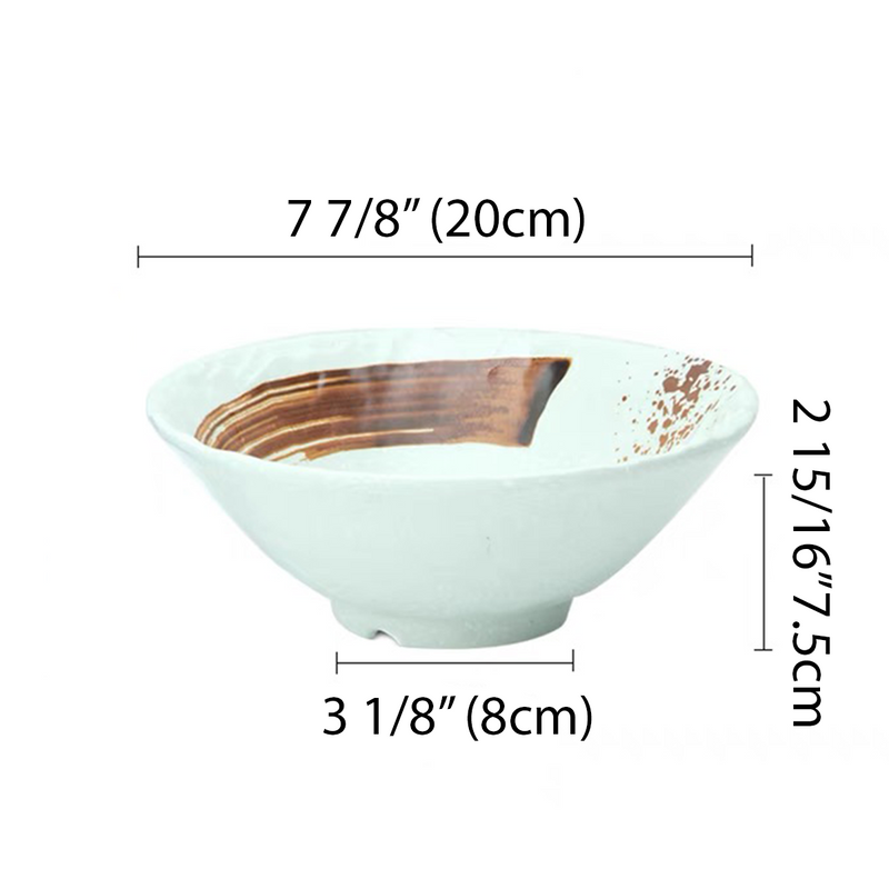 Melamine Light Green Round Noodle Bowl With Brown Ink Streak Pattern (JM169105LG)