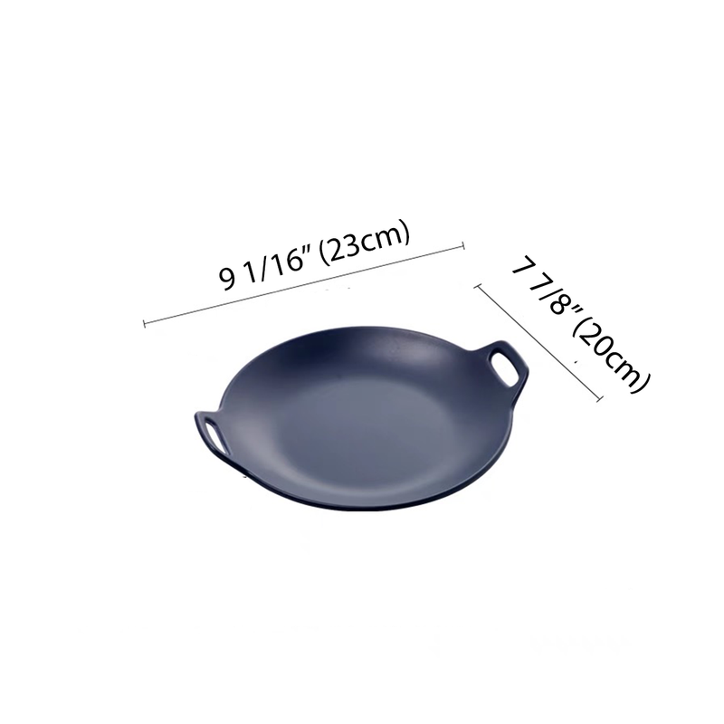 Dark Blue Round Plate with Double Handles