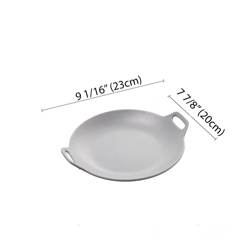 Light Grey Round Plate with Double Handles