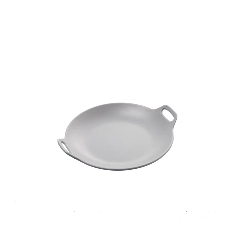 Light Grey Round Plate with Double Handles