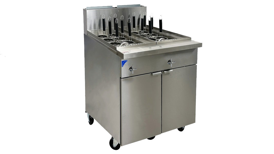 Turbo Range, 22 Gallon Commercial Natural Gas Two Section Pasta Cooker - 140,000 BTU - Chefcoca