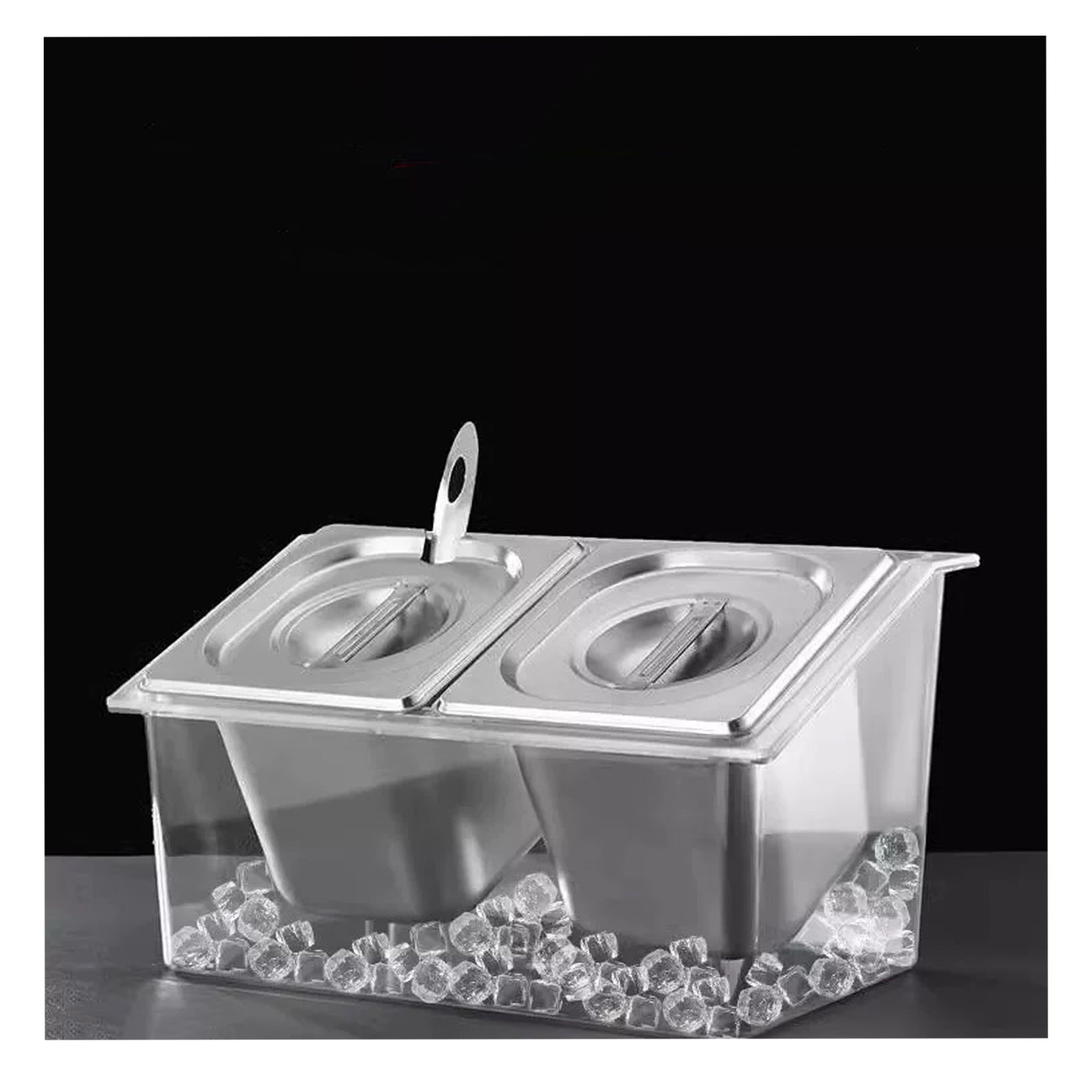 Porte-condiments, 5 compartiments, base en acier inoxydable