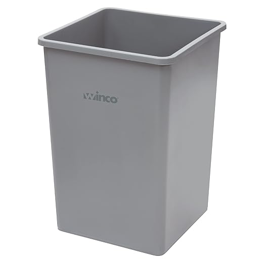 Winco 35 Gallon Square Tall Trash Can, 19-1/2" Square x 27-5/8"H, Gray