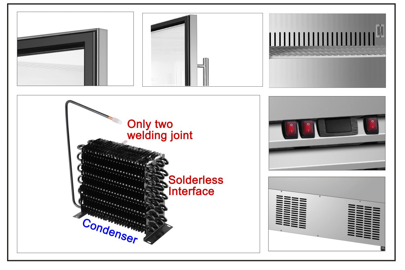 Sub-Equip, C-81RG-3D 81" Glass Triple Door Reach-In Refrigerator With Three Drawer