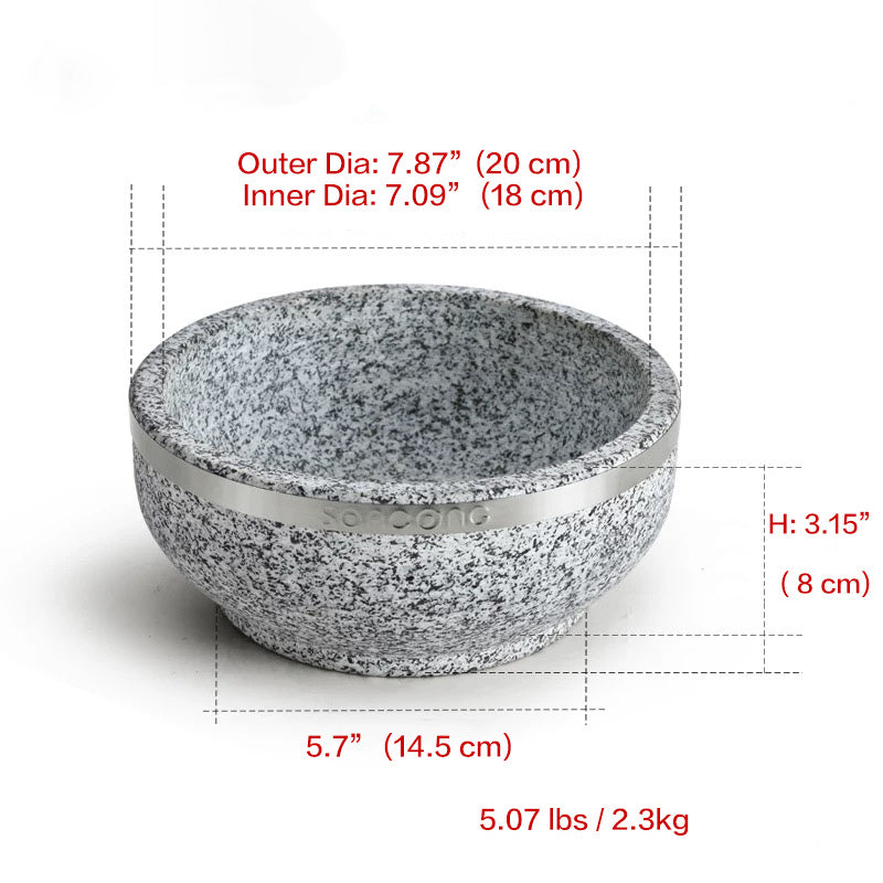 Bibimbap Stone bowl with wooden base, natural stone cooking soup bowl