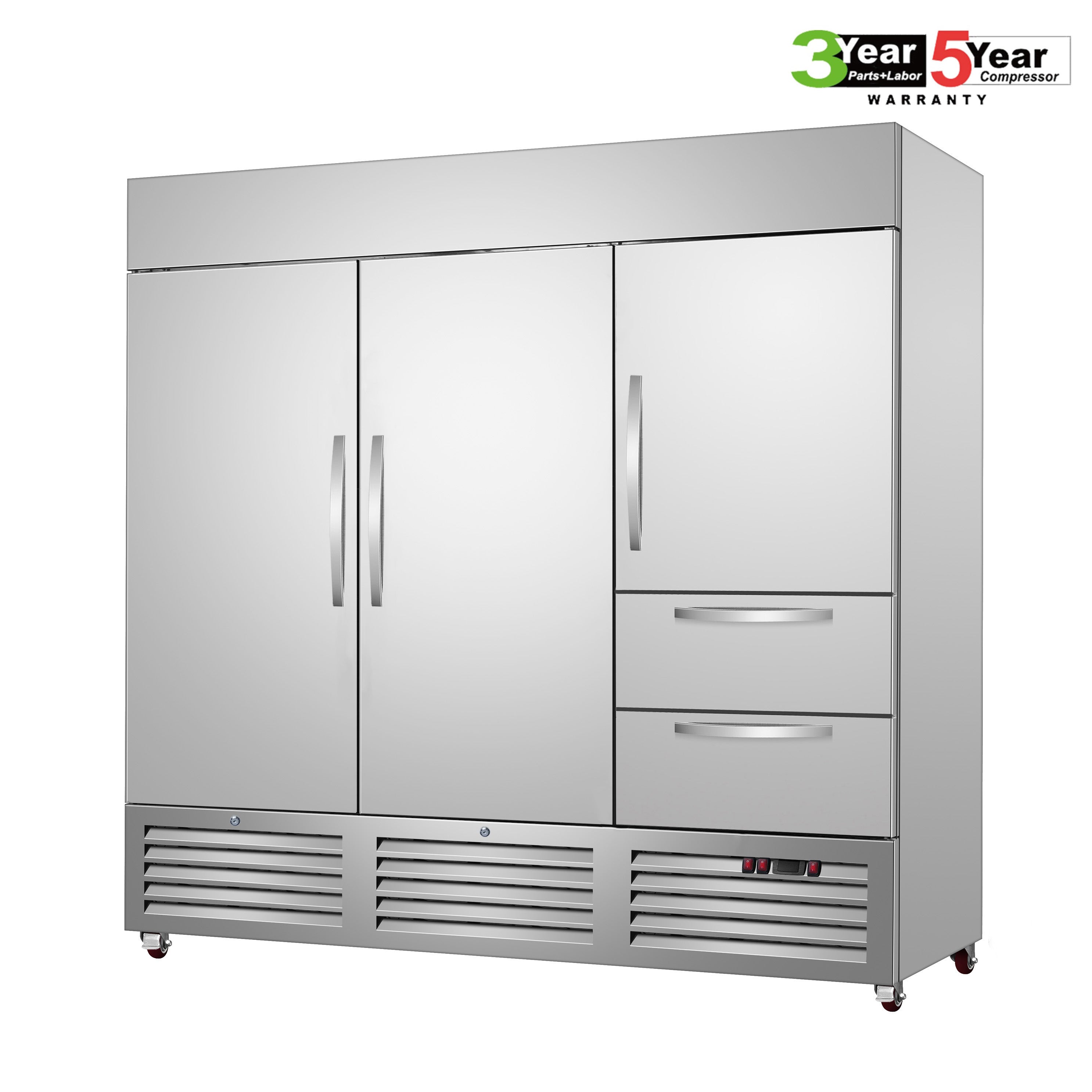 Sub-Equip, C-81BR-2D 81"Solid Triple Door Reach-in Cooler With Two Drawers