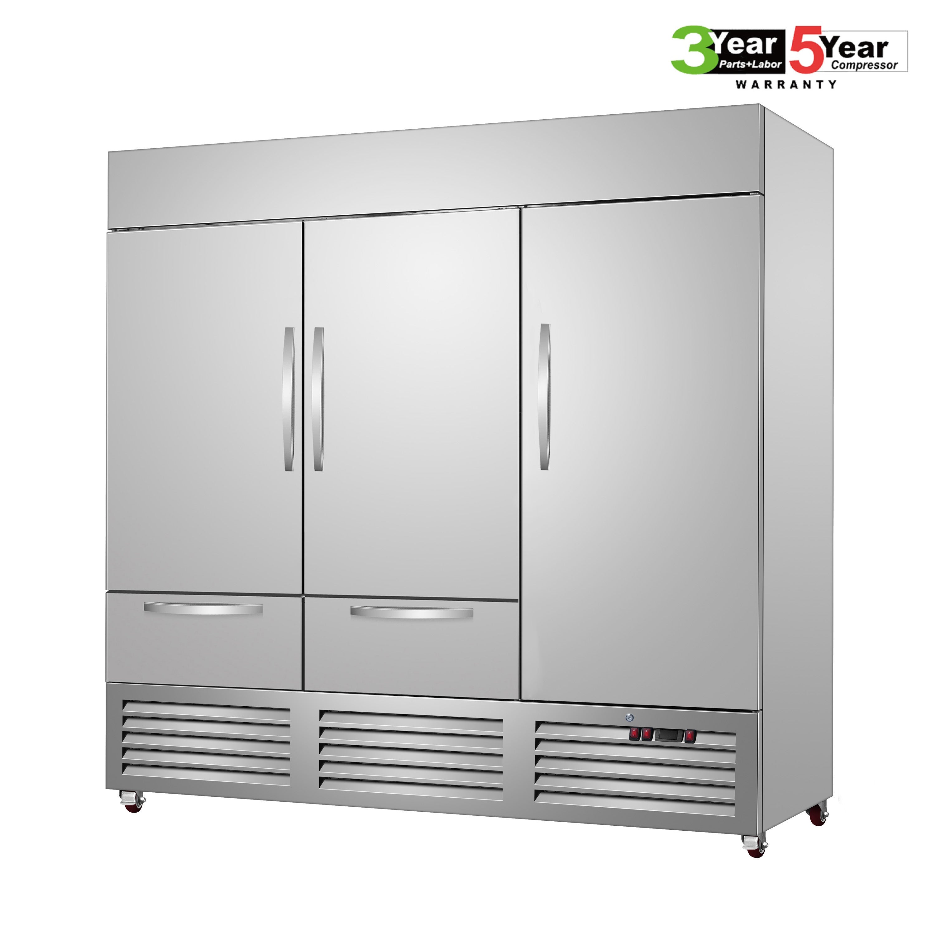 Sub-Equip, C-81BR-2UD 81"Solid Triple Door Reach-in Cooler With Two Drawers