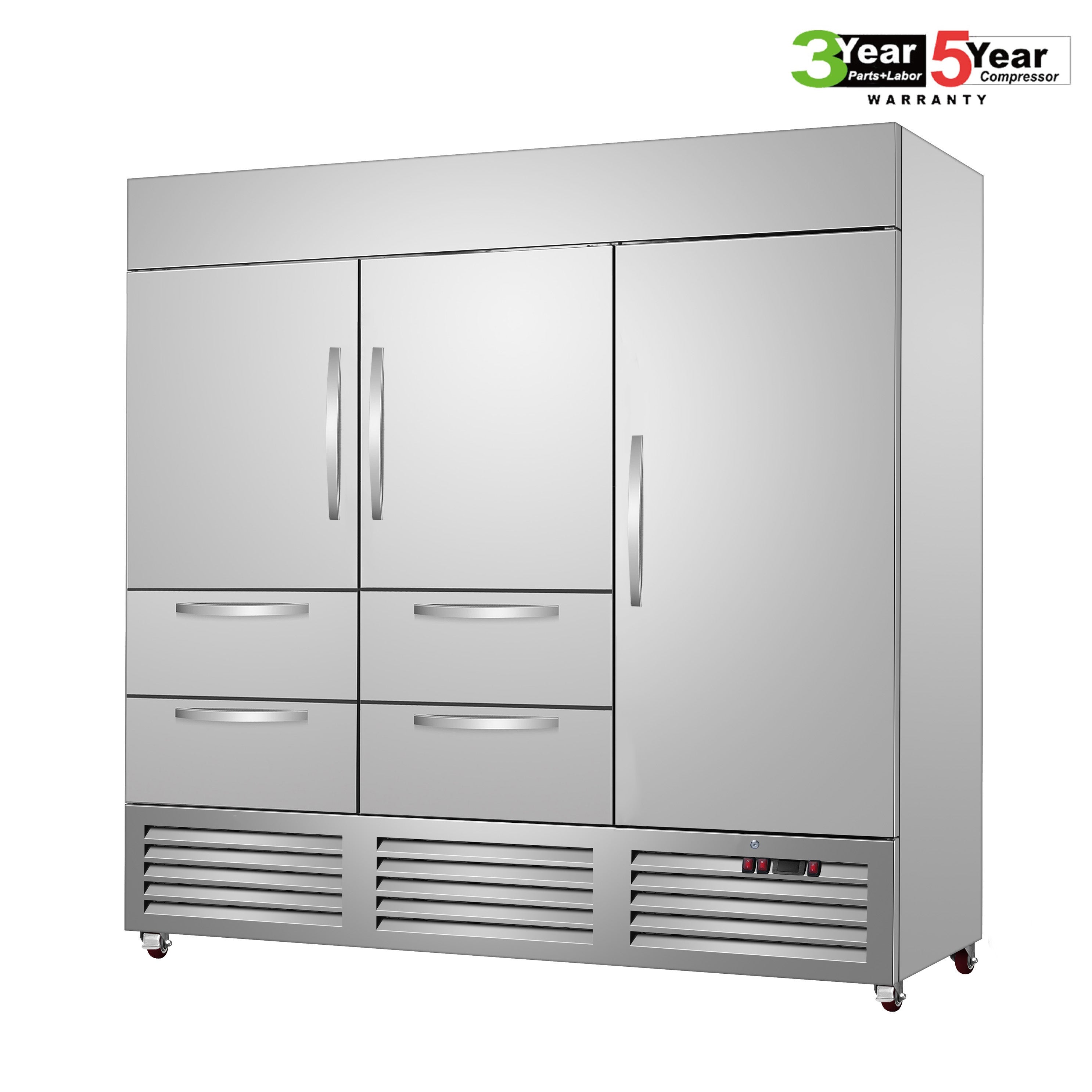 Sub-Equip, C-81BR-4D 81"Solid Triple Door Reach-in Cooler With Four Drawers