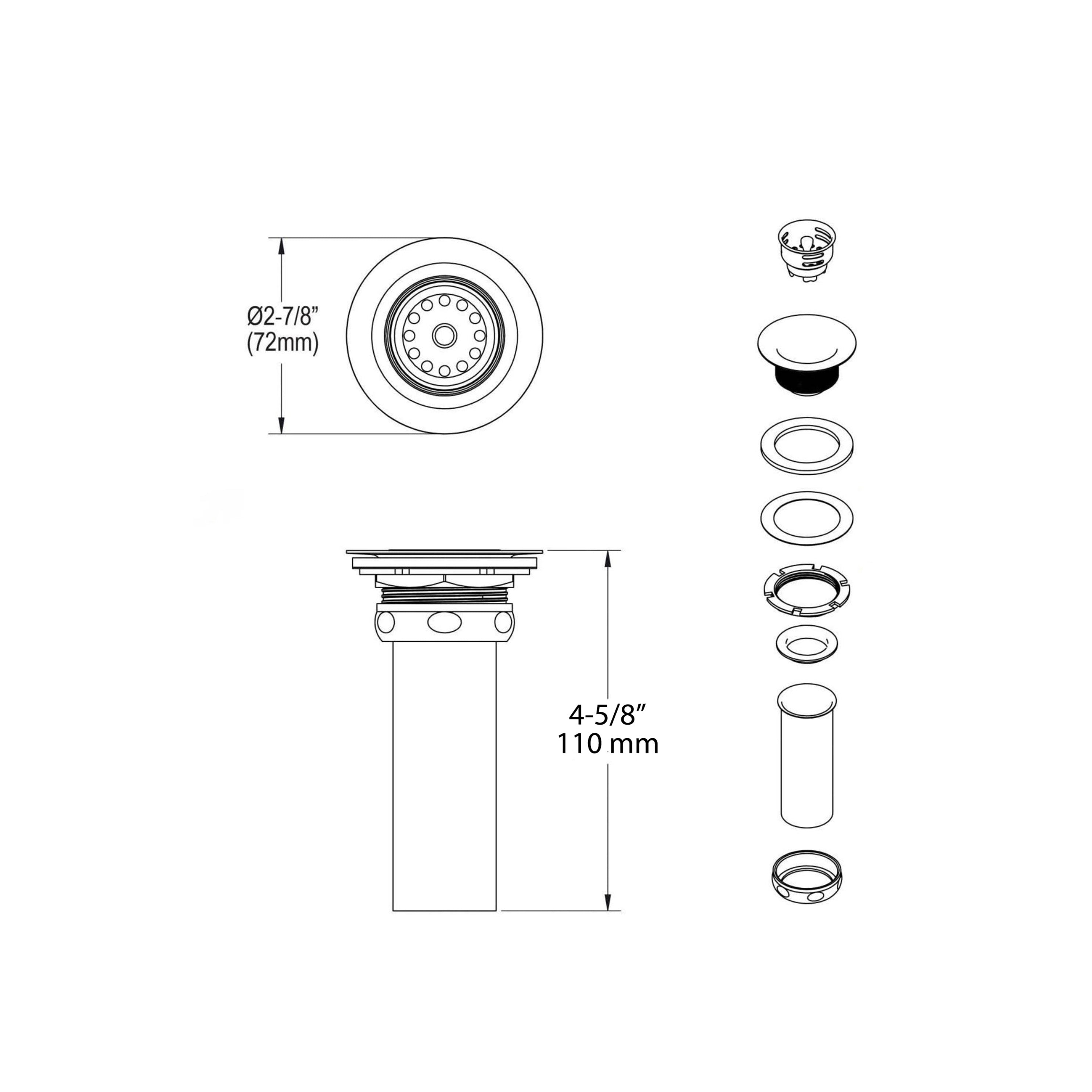 Chrome-Plated Sink Drain with Basket Strainer and Tailpiece, Regular