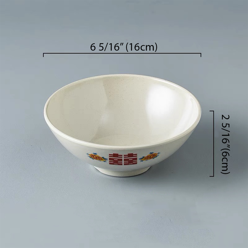 Round Light Grey Noodle Bowl with "XI" & Flowers Pattern