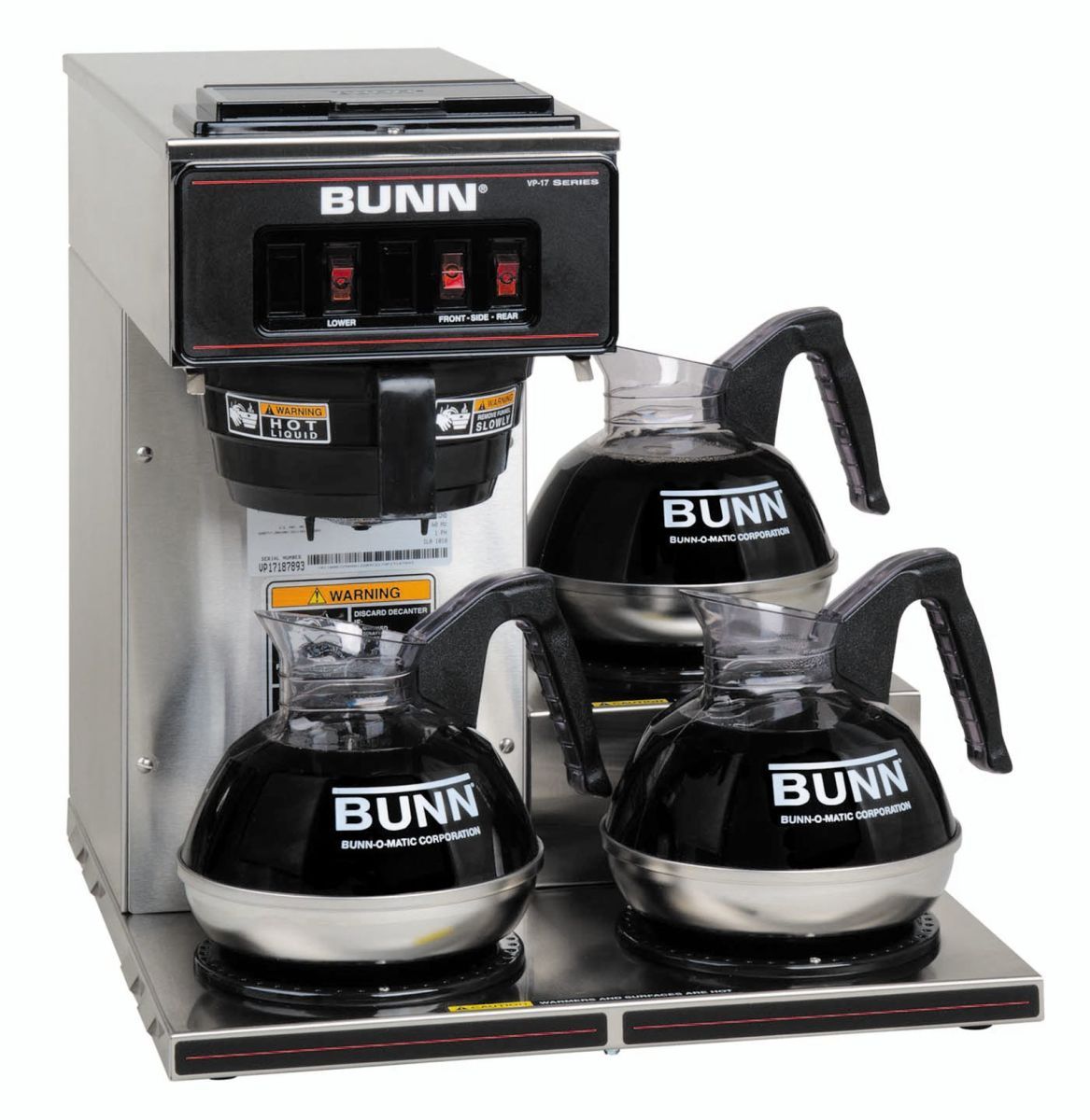 Bunn VP17-3L Stainless Steel 12 Cup Pourover Coffee Brewer with 3 Lower Warmers - Chefcoca