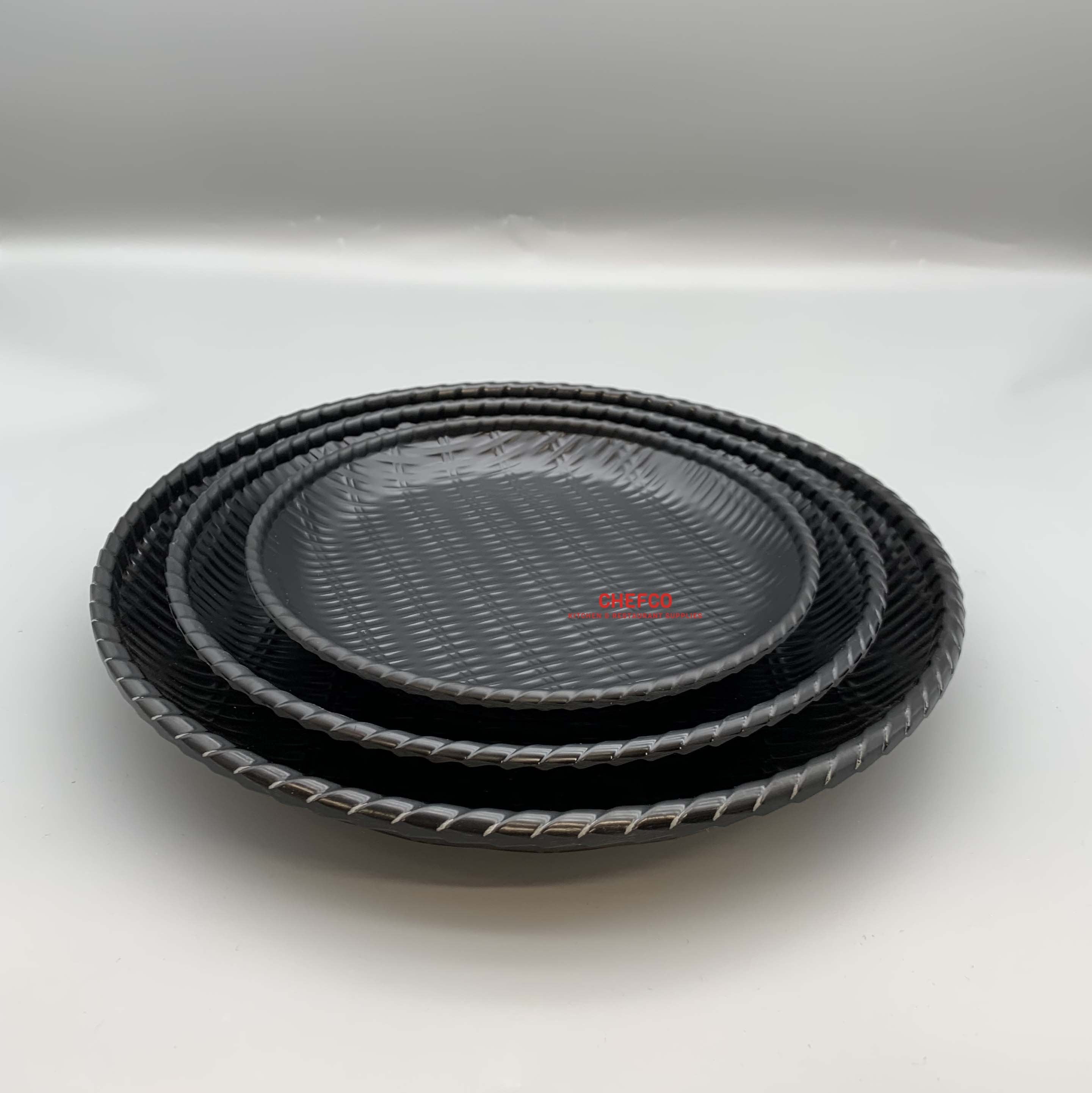Black Round Melamine Rattan Style Deep Plate (13810-8B,13810-10B) - Chefcoca