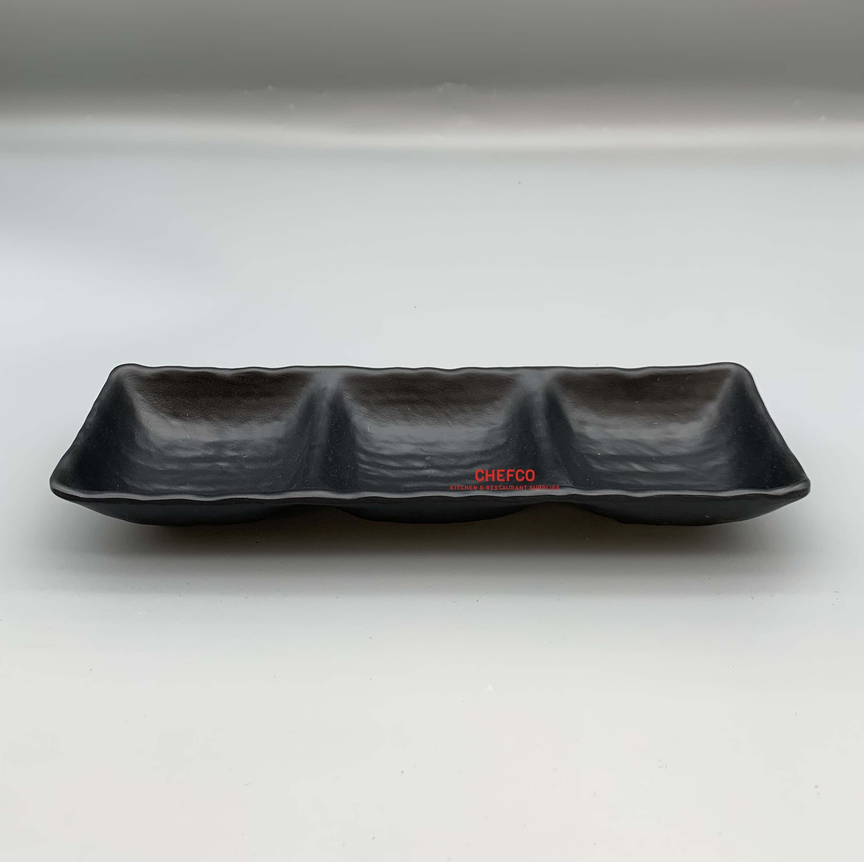 Matte Black Melamine Korean Sauce Dish (10.5", 3 Compartments) - Chefcoca