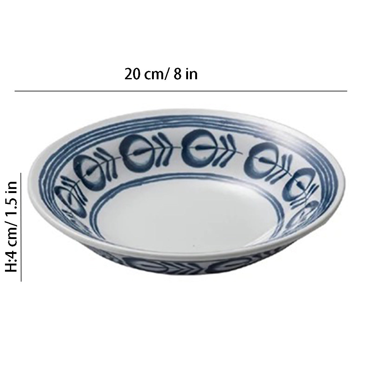 Melamine Round Deep Plate with Blue Vine Pattern (15722-08BV/10BV)