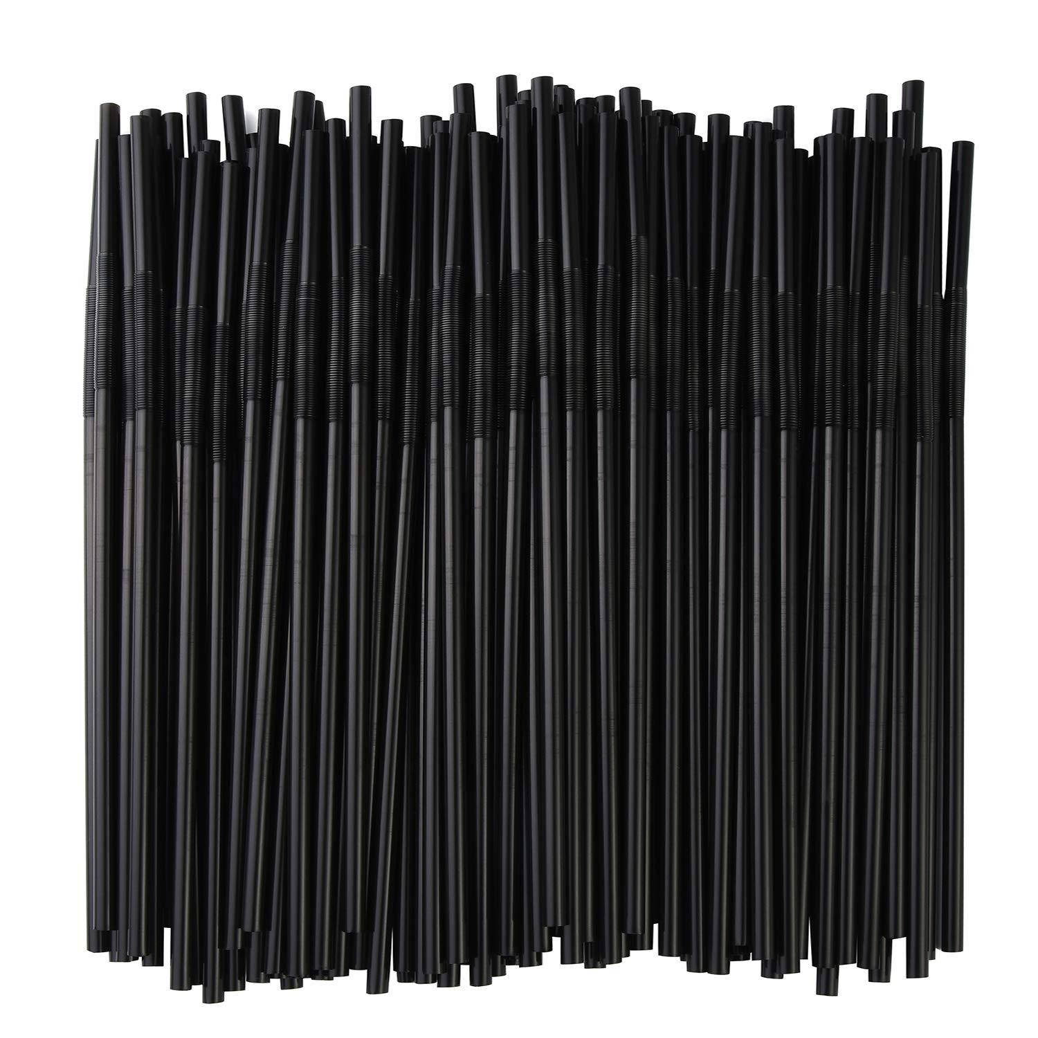 8" Unwrapped Black Flexible Straws - Chefcoca