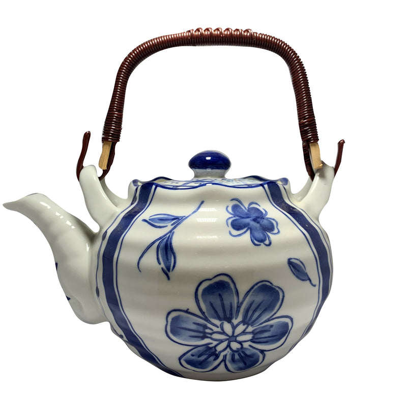 Heritage Ceramic Duo Patterned Waves/Flowers Teapot (508-Z4)
