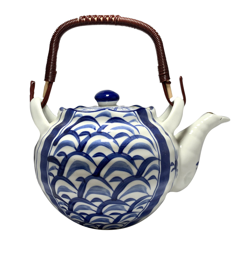 Heritage Ceramic Duo Patterned Waves/Flowers Teapot (508-Z4)