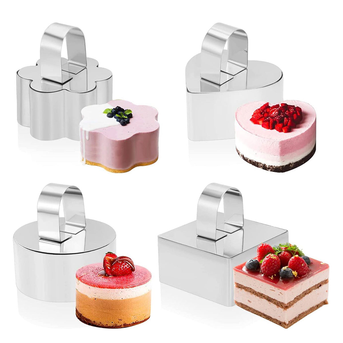 Cake Rin Molds Stainless Steel Mousse Cake Mold Cake Rings with Pusher - Chefcoca