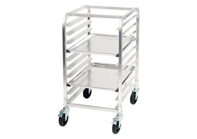 10-Tier End-Load Welded Sheet Pan Rack with Brakes, 3" Spacing, Aluminum