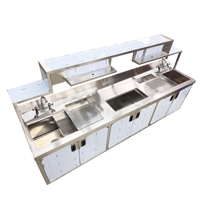 16Gauge 304 Stainless Steel Bubble Tea Work Station, BTS-270 (108"Wx28"Dx49.5"H)