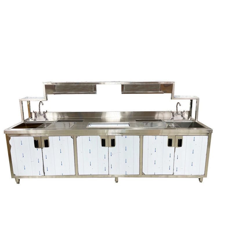 16Gauge 304 Stainless Steel Bubble Tea Work Station, BTS-270 (108"Wx28"Dx49.5"H)