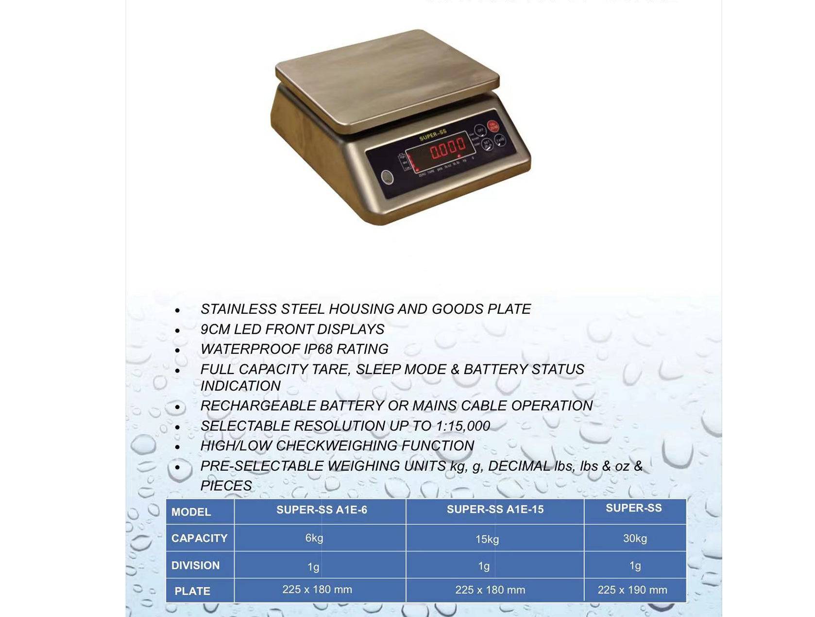 CHEFCOL,SUPER-SS-A1E-6,Stainless Steel Waterproof Weighing Scale,6kg - Chefcoca