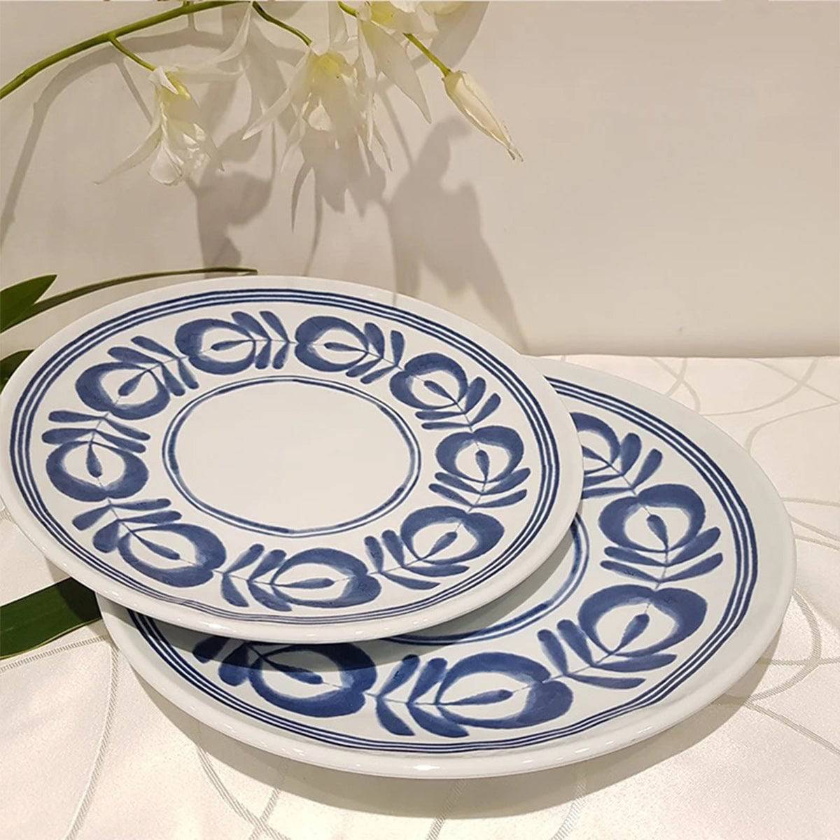 CHEFCO,13807-12BV, 12" Melamine Round Plate with Blue Vine Pattern, Modem Blue Series - Chefcoca